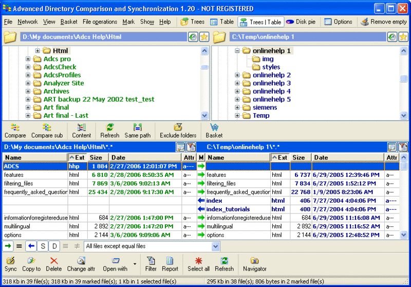 Advanced Directory Comparison and Synchronization Screenshot